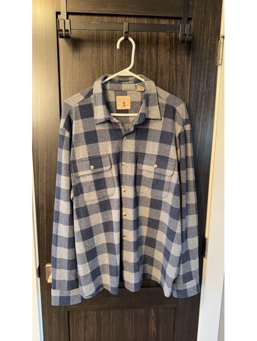 Red Head Blue and Gray Plaid Flannel Shirt Size XL 0318